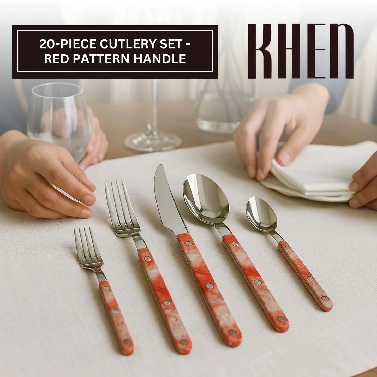 Khen 20-Piece Cutlery Set with Dinner Knives, Forks, Spoons, Salad Forks & Teaspoons from PriceLows™