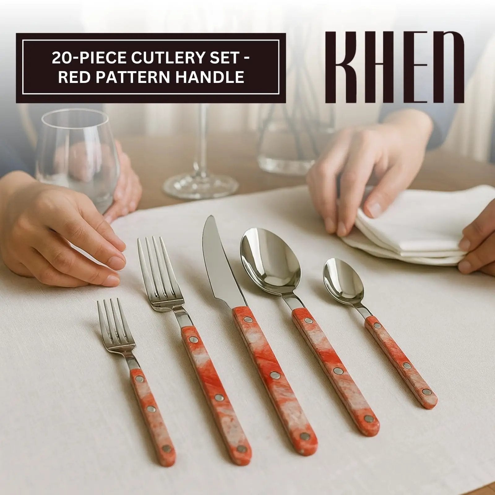 Khen 20-Piece Cutlery Set with Dinner Knives, Forks, Spoons, Salad Forks & Teaspoons from PriceLows™
