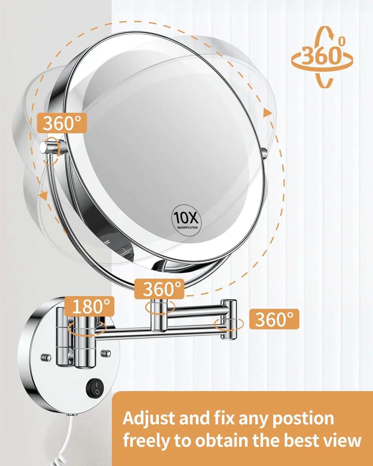 9 Inch Wall Mounted Lighted Magnifying Mirror 1X 10X LED from PriceLows™