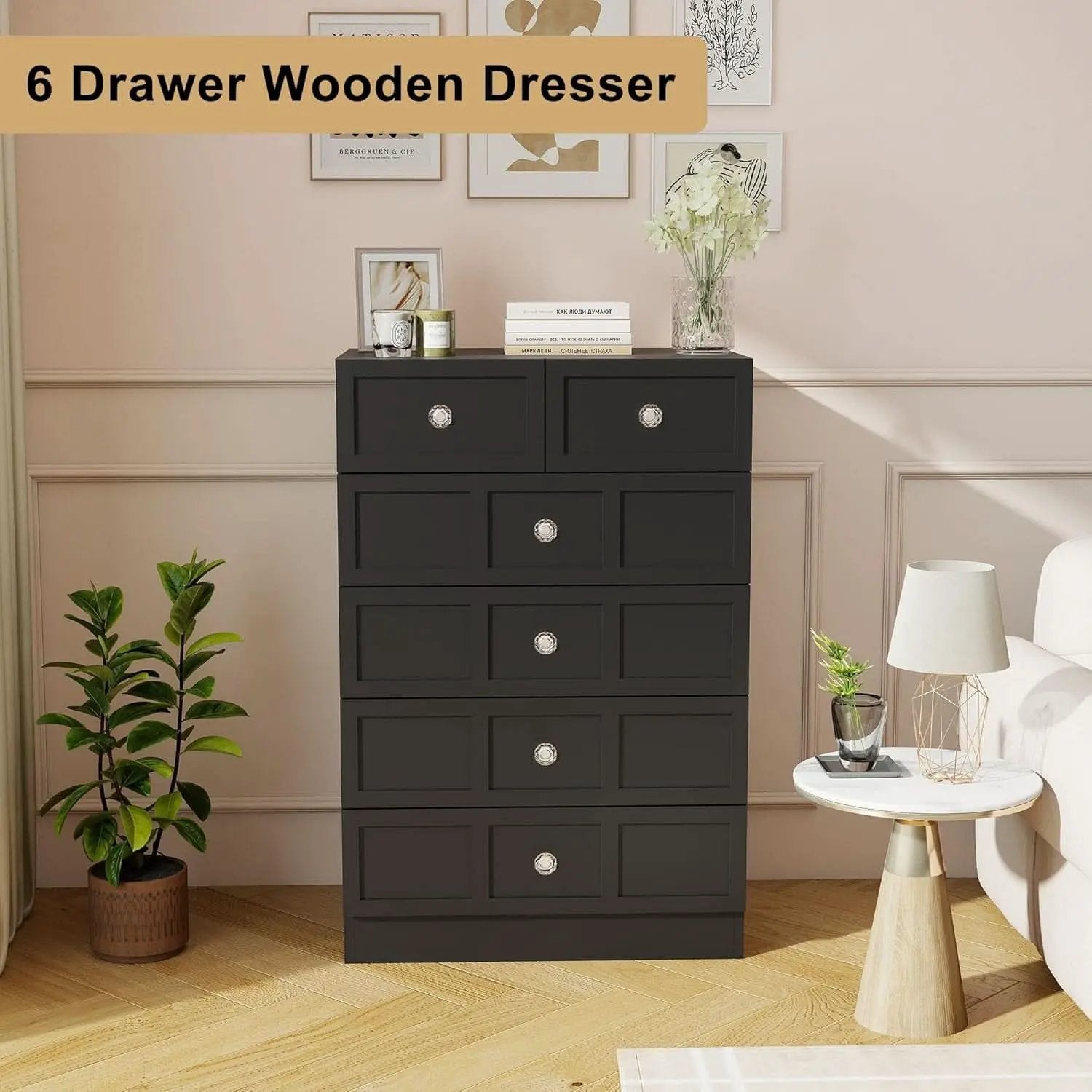 Black Fluted 24 Inch Dresser For Bedroom Storage Solutions from PriceLows™