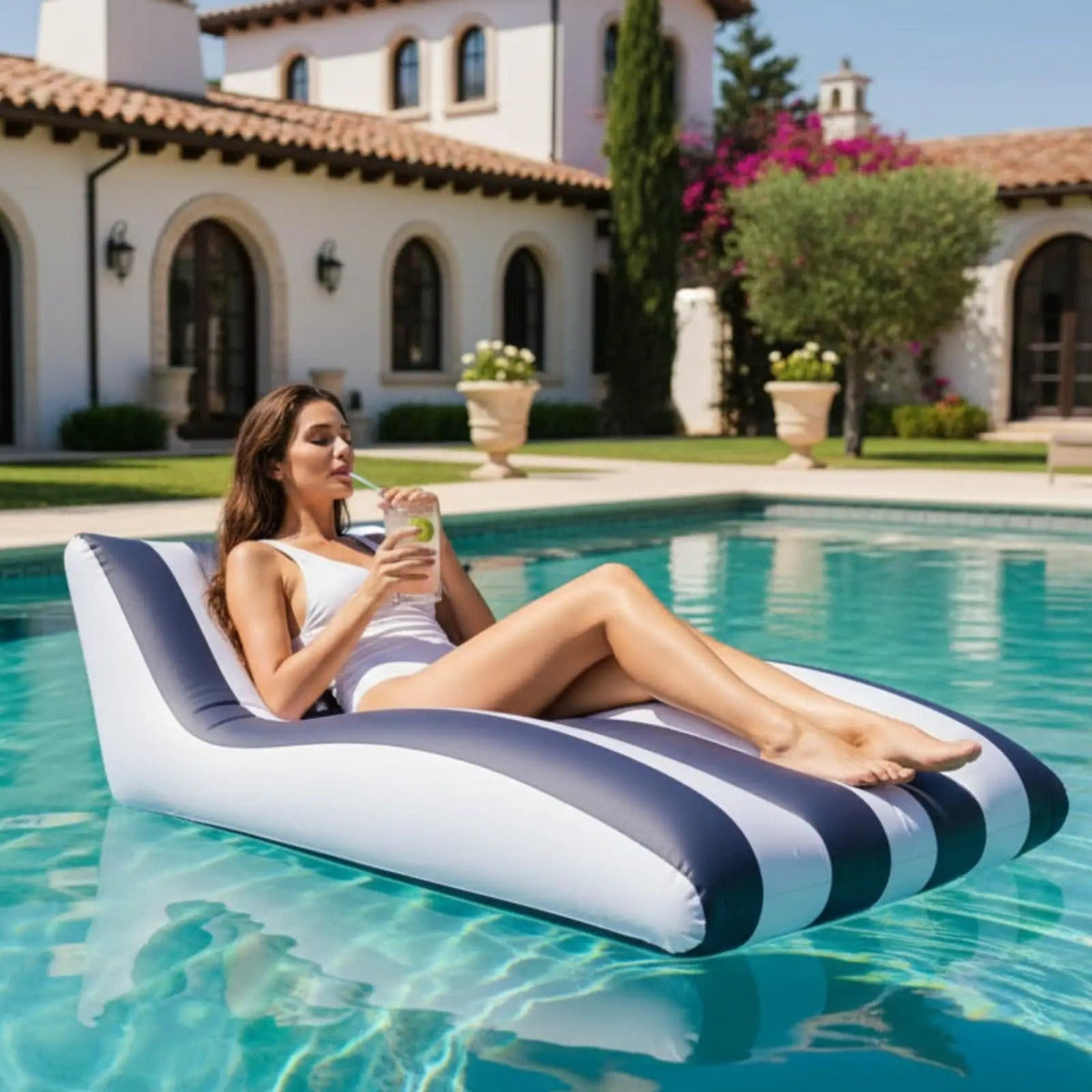 Mediterranean Stripe Pool Lounger | Home Decor | Gift Ready