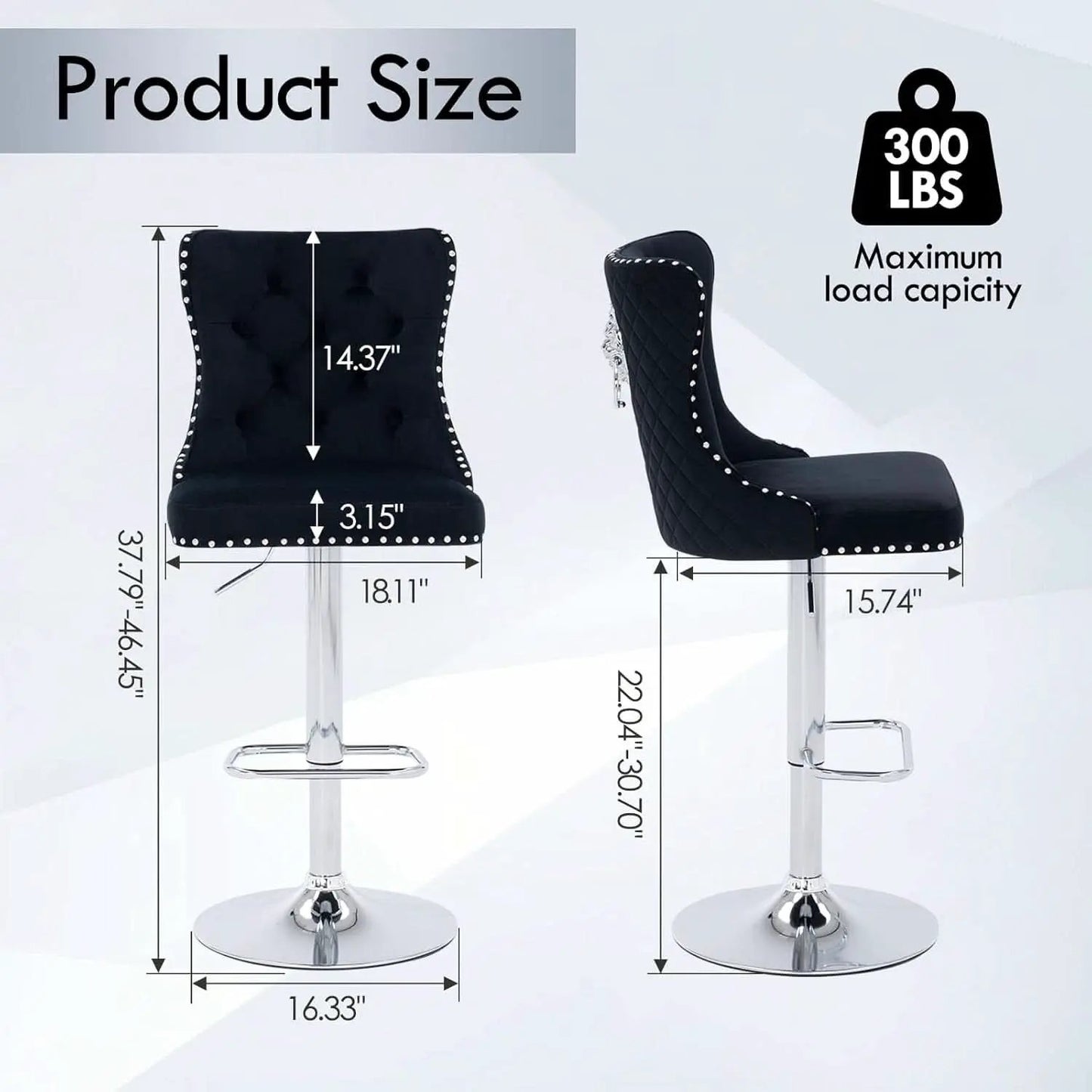 Velvet Swivel Bar Stools Adjustable Set Of 4 In Black from PriceLows™