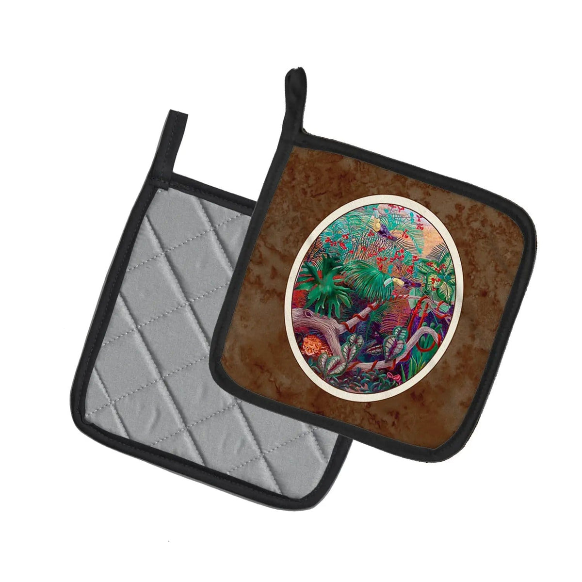 Pot Holder Set of 2 | Heat Resistant Quilted Hot Pads | 7.5 x 7.5 Inch | Bird - Toucan