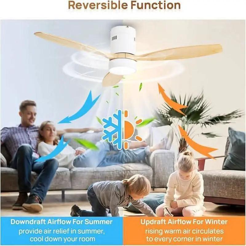 52 Inch White Wood Ceiling Fan With LED Light And Remote from PriceLows™