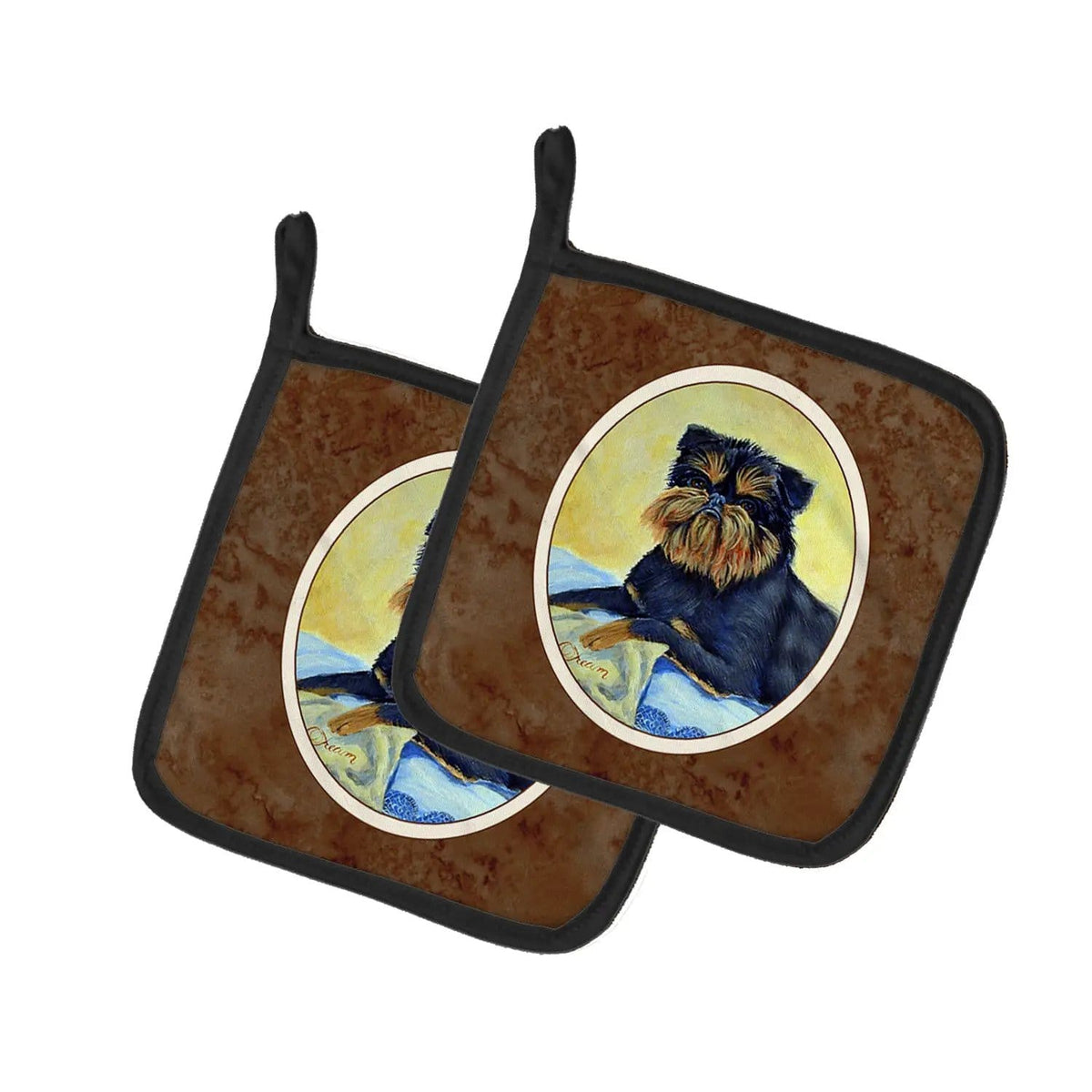 Pot Holder Set of 2 | Heat Resistant Quilted Hot Pads | 7.5 x 7.5 Inch | Brussels Griffon (Style 3)