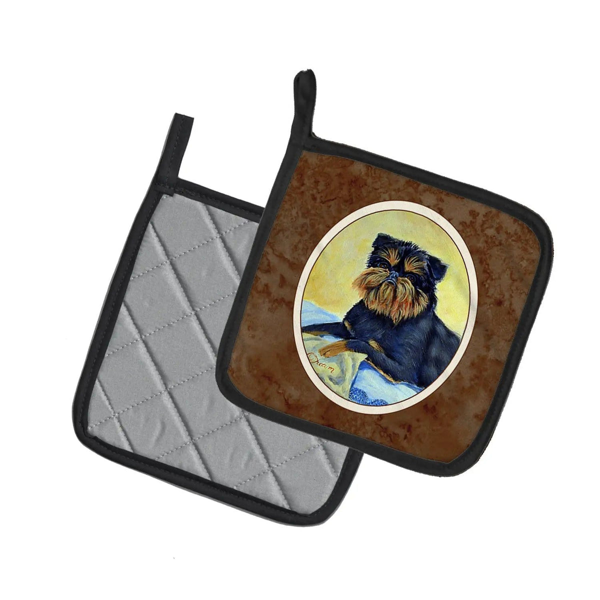 Pot Holder Set of 2 | Heat Resistant Quilted Hot Pads | 7.5 x 7.5 Inch | Brussels Griffon (Style 3)
