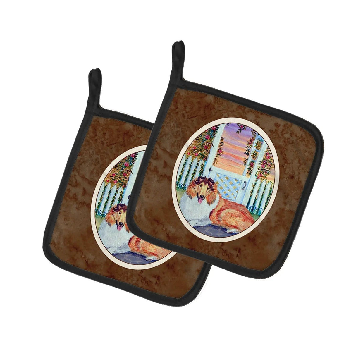 Pot Holder Set of 2 | Heat Resistant Quilted Hot Pads | 7.5 x 7.5 Inch | Collie (Style 3)
