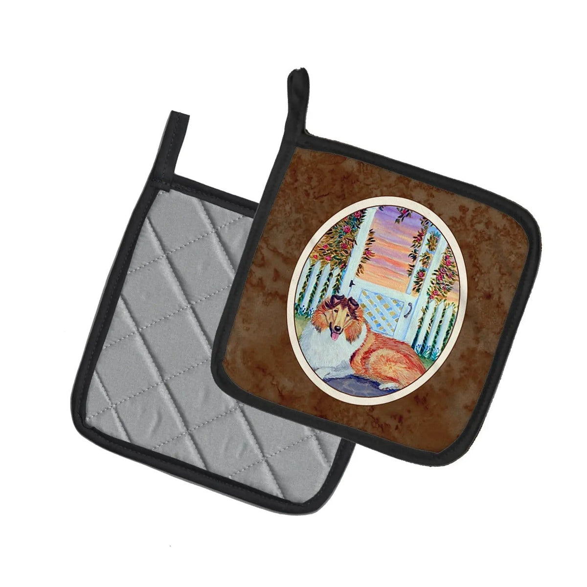 Pot Holder Set of 2 | Heat Resistant Quilted Hot Pads | 7.5 x 7.5 Inch | Collie (Style 3)
