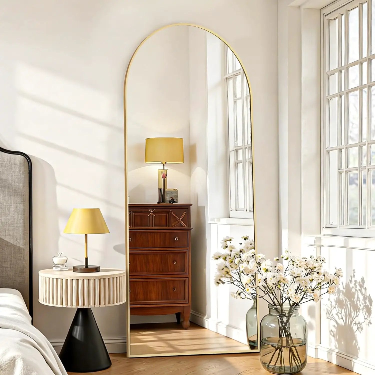 Mirror Full Length 64"X21" Full Body Floor Mirror with Stand, Shatterproof Glass, Aluminum Alloy Frame, Free Standing Wall Mounted or Leaning Arched Mirrors for Bedroom Living Room Entryway from PriceLows™