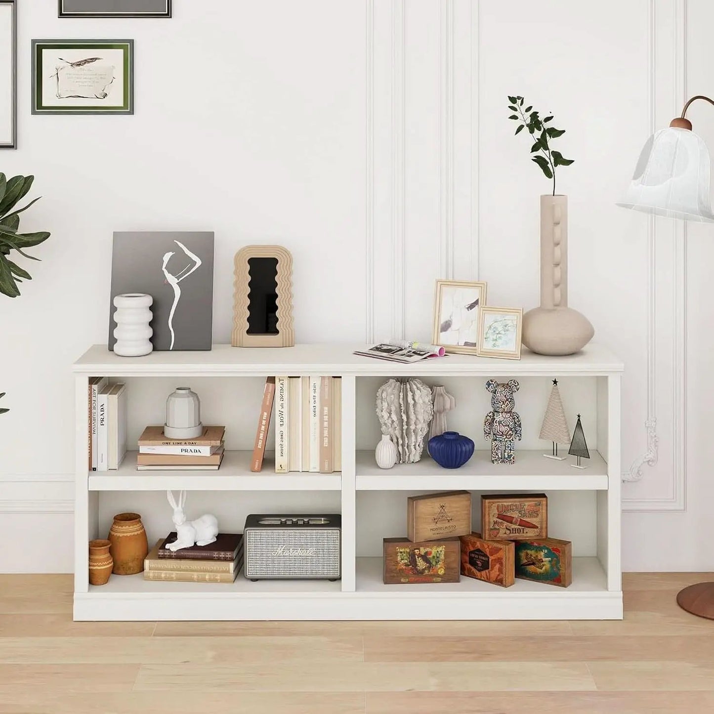 White Double Wide Bookshelf 64 Inch 2 Tier Storage Unit from PriceLows™