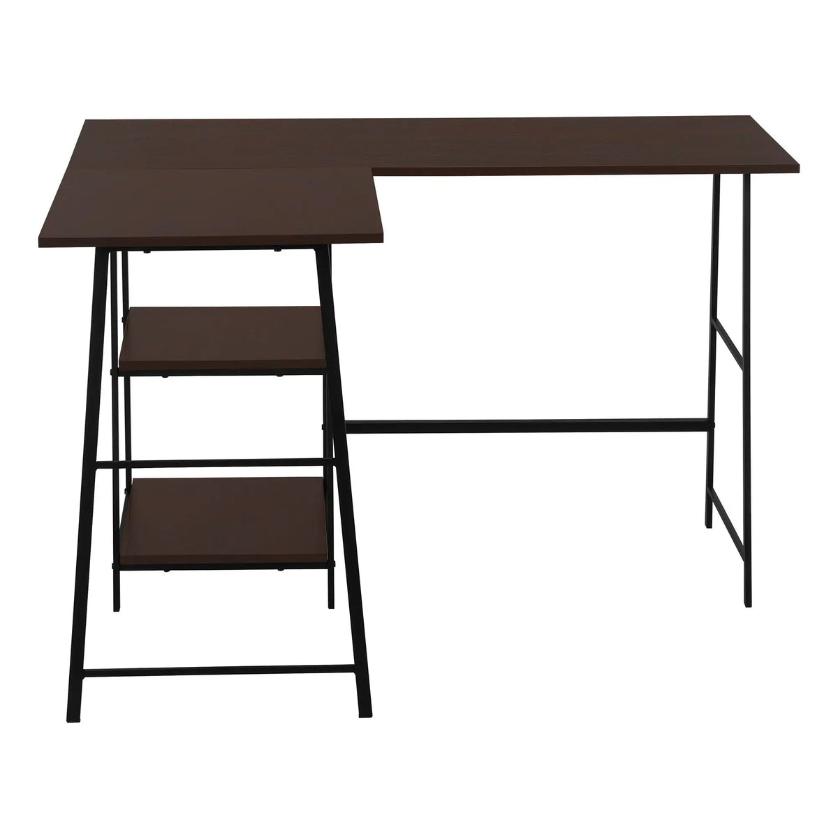 Industrial L-Shaped Corner Desk | 47.25 Inch Width | 2 Open Shelves | Sawhorse-Style Legs