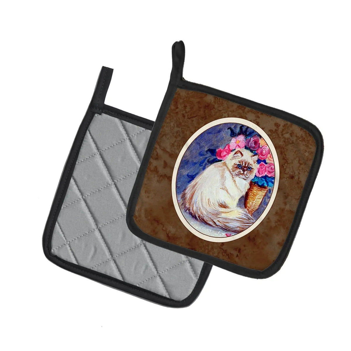 Pot Holder Set of 2 | Heat Resistant Quilted Hot Pads | 7.5 x 7.5 Inch | Persian Cat