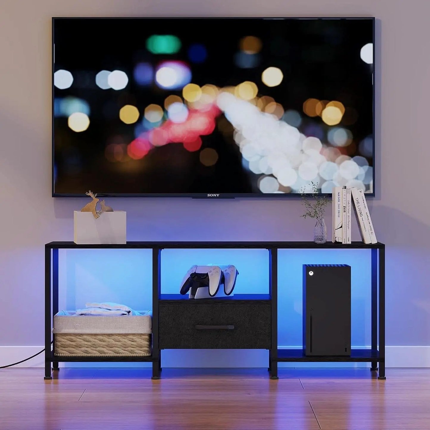 LED TV Stand For 55 Inch TVs With Open Shelves Black from PriceLows™