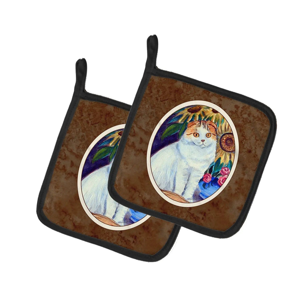 Pot Holder Set of 2 | Heat Resistant Quilted Hot Pads | 7.5 x 7.5 Inch | Cat (Style 4)