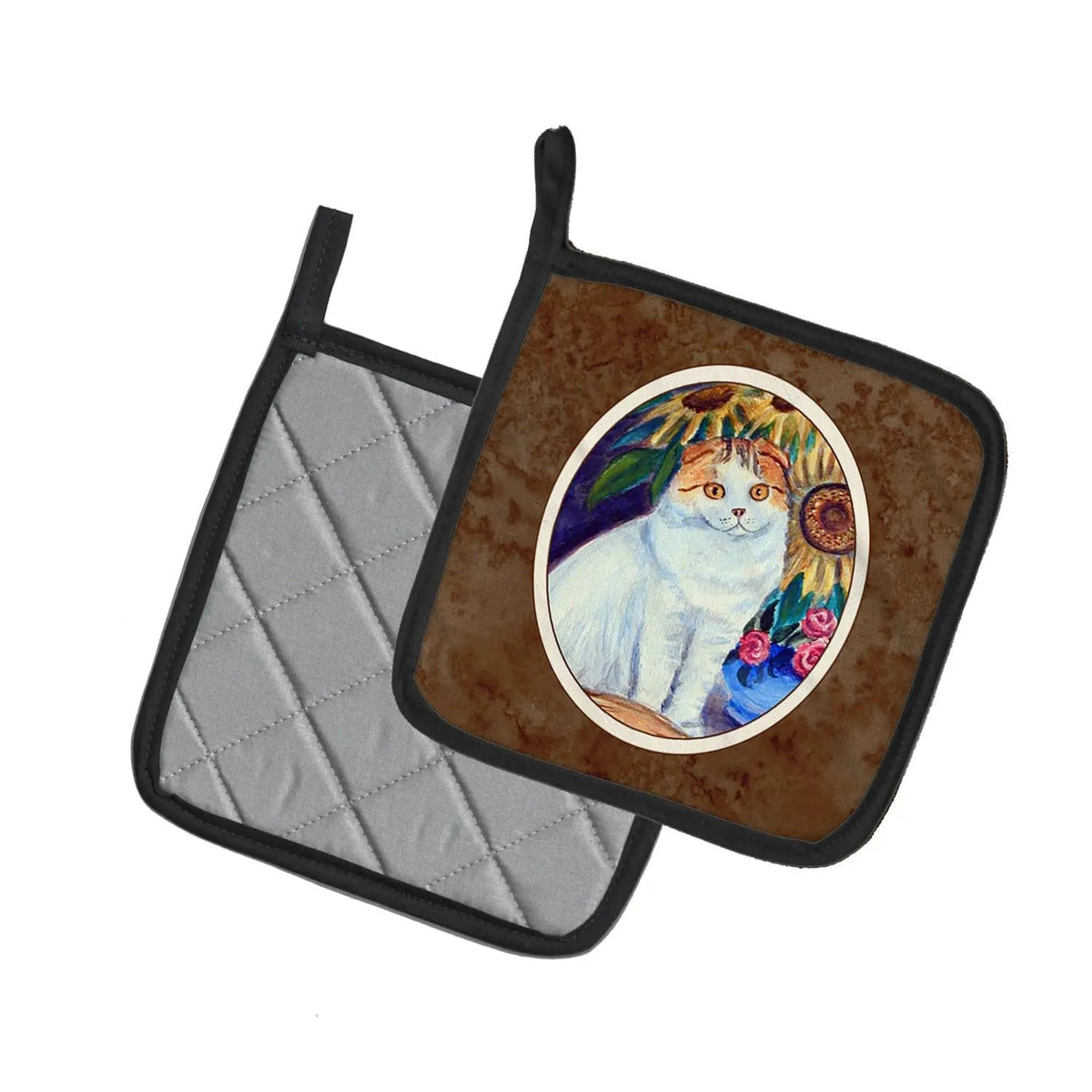 Pot Holder Set of 2 | Heat Resistant Quilted Hot Pads | 7.5 x 7.5 Inch | Cat (Style 4)