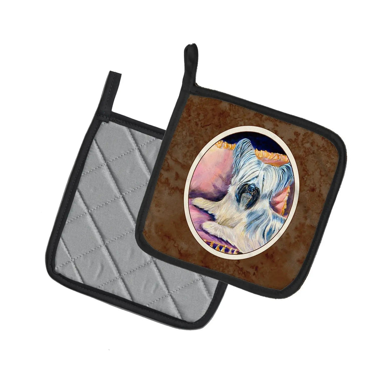Pot Holder Set of 2 | Heat Resistant Quilted Hot Pads | 7.5 x 7.5 Inch | Skye Terrier (Style 4)