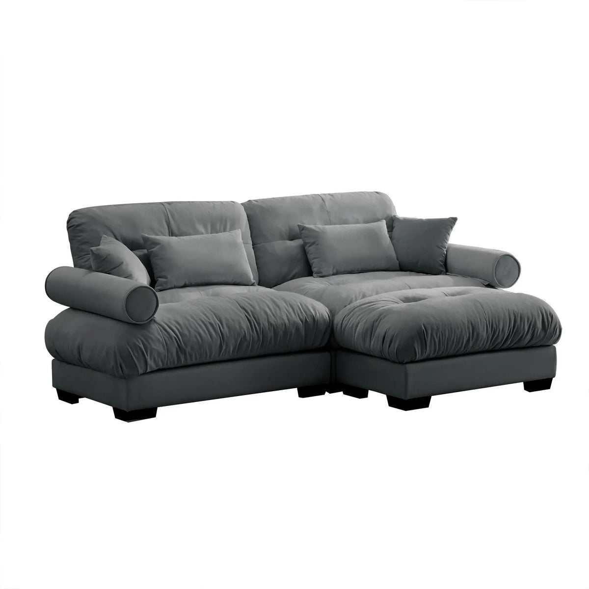 Modular Sectional Sofa | Deep Comfort Cushions | Vintage Fabric Ottoman