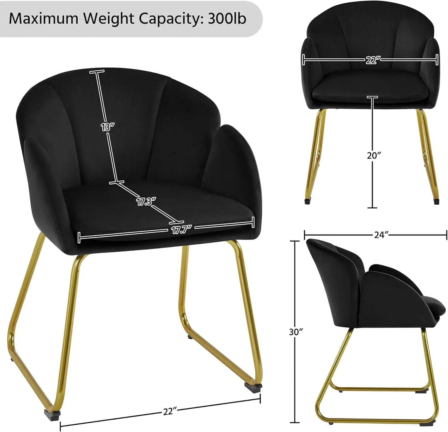 Modern Black Velvet Flower Armchair With Gold Legs from PriceLows™