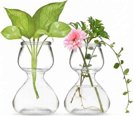 Clear Glass Bud Vases | Hourglass Shape | Tabletop Set Of 2