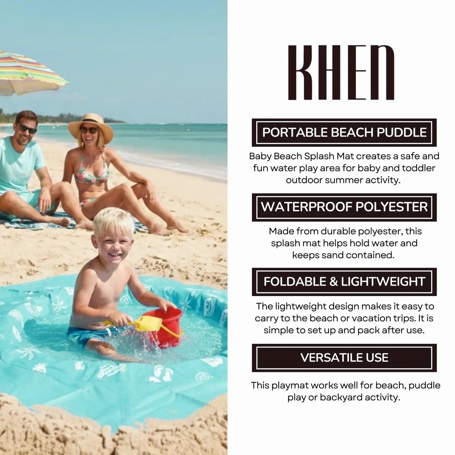 Khen Baby Beach Splash Mat Blue, 1 Piece, 78.74 x in Waterproof Polyester Portable Foldable from PriceLows™