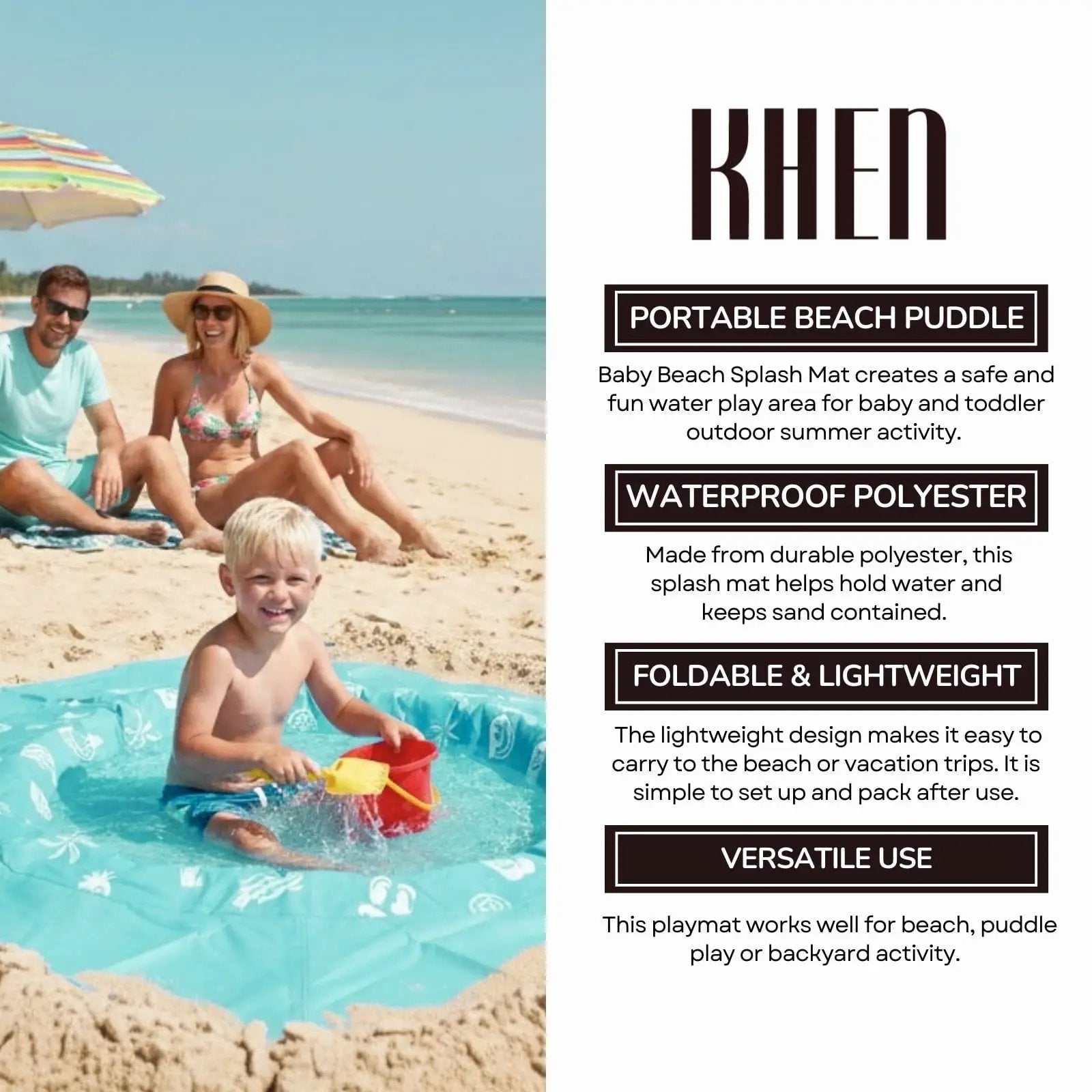 Khen Baby Beach Splash Mat Blue, 1 Piece, 78.74 x in Waterproof Polyester Portable Foldable from PriceLows™