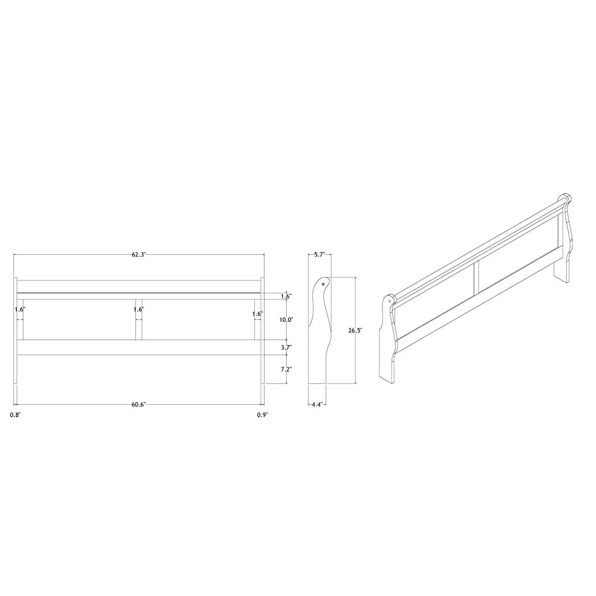Charlston Sleigh Bed | Integrated LED Lighting | Modern Sleigh Design | 84.5 Inch Length