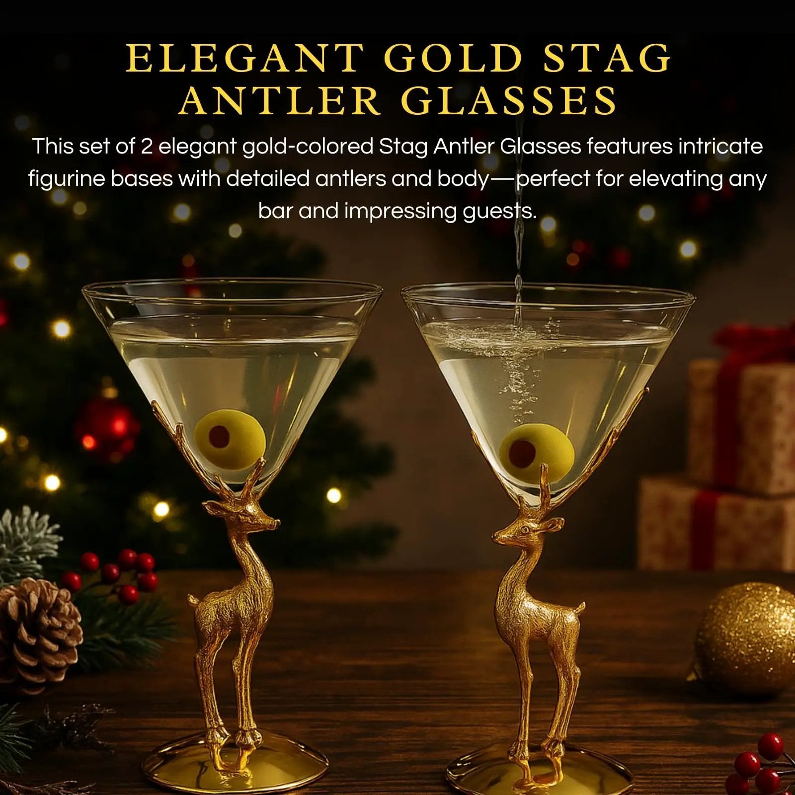 Golden Standing stag martini glasses set of 2 from PriceLows™