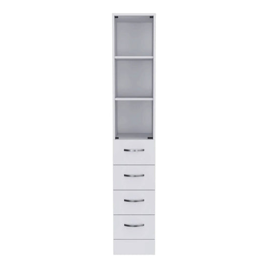 Linen Cabinet, 3 Shelves, 4 Drawers And Metal Handles - | 17.6 x 12 x 68.3 in | Linen & Metal | White