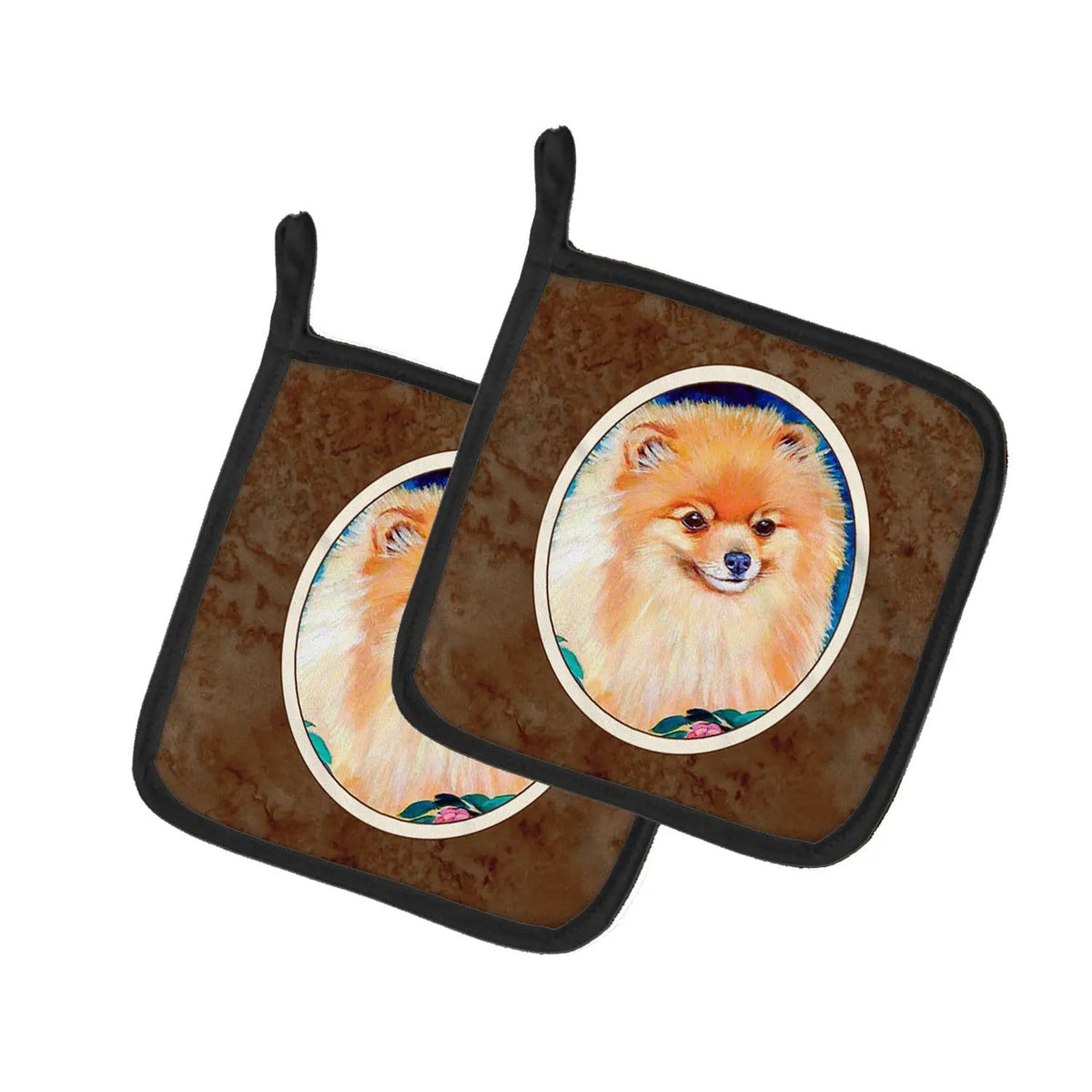 Pot Holder Set of 2 | Heat Resistant Quilted Hot Pads | 7.5 x 7.5 Inch | Pomeranian (Style 11)