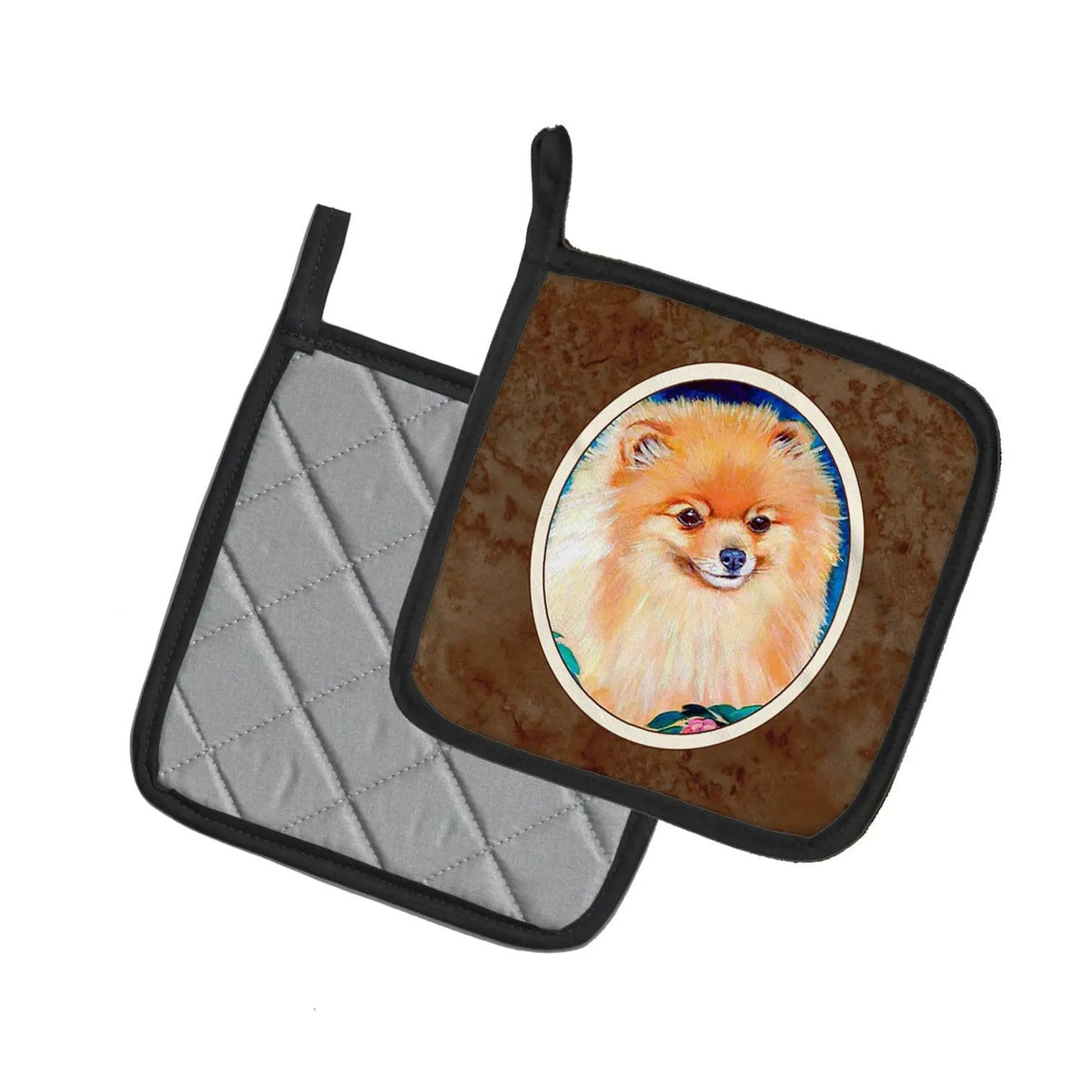 Pot Holder Set of 2 | Heat Resistant Quilted Hot Pads | 7.5 x 7.5 Inch | Pomeranian (Style 11)