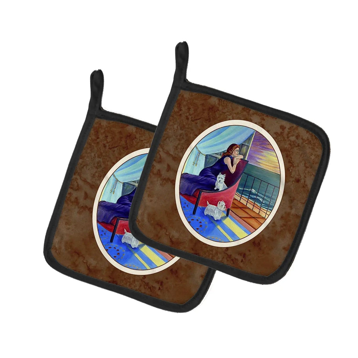 Pot Holder Set of 2 | Heat Resistant Quilted Hot Pads | 7.5 x 7.5 Inch | Lady with her Westie