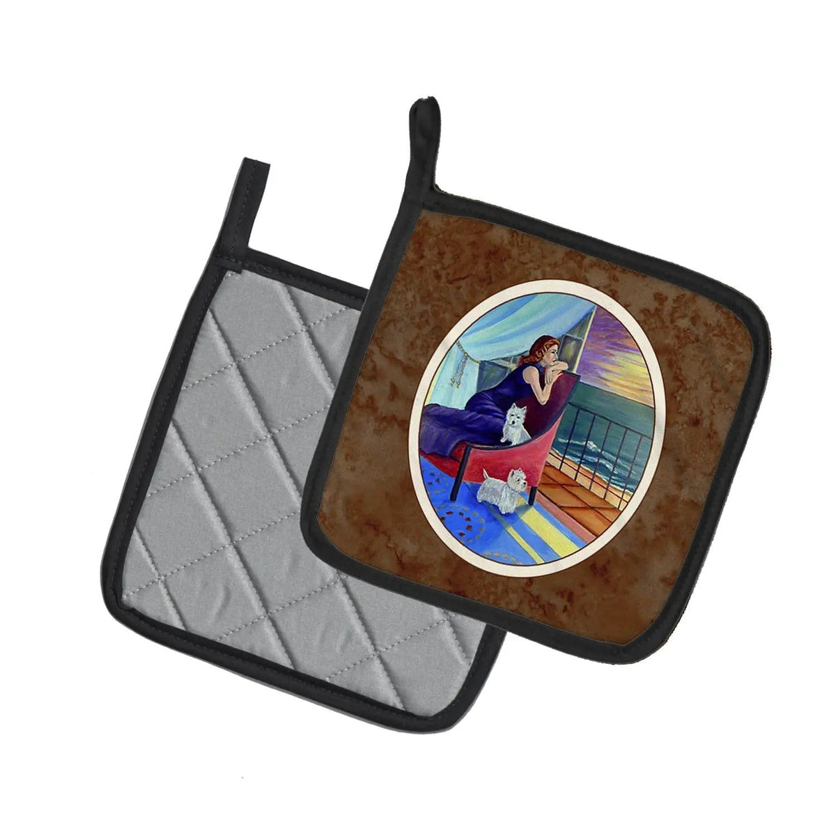 Pot Holder Set of 2 | Heat Resistant Quilted Hot Pads | 7.5 x 7.5 Inch | Lady with her Westie