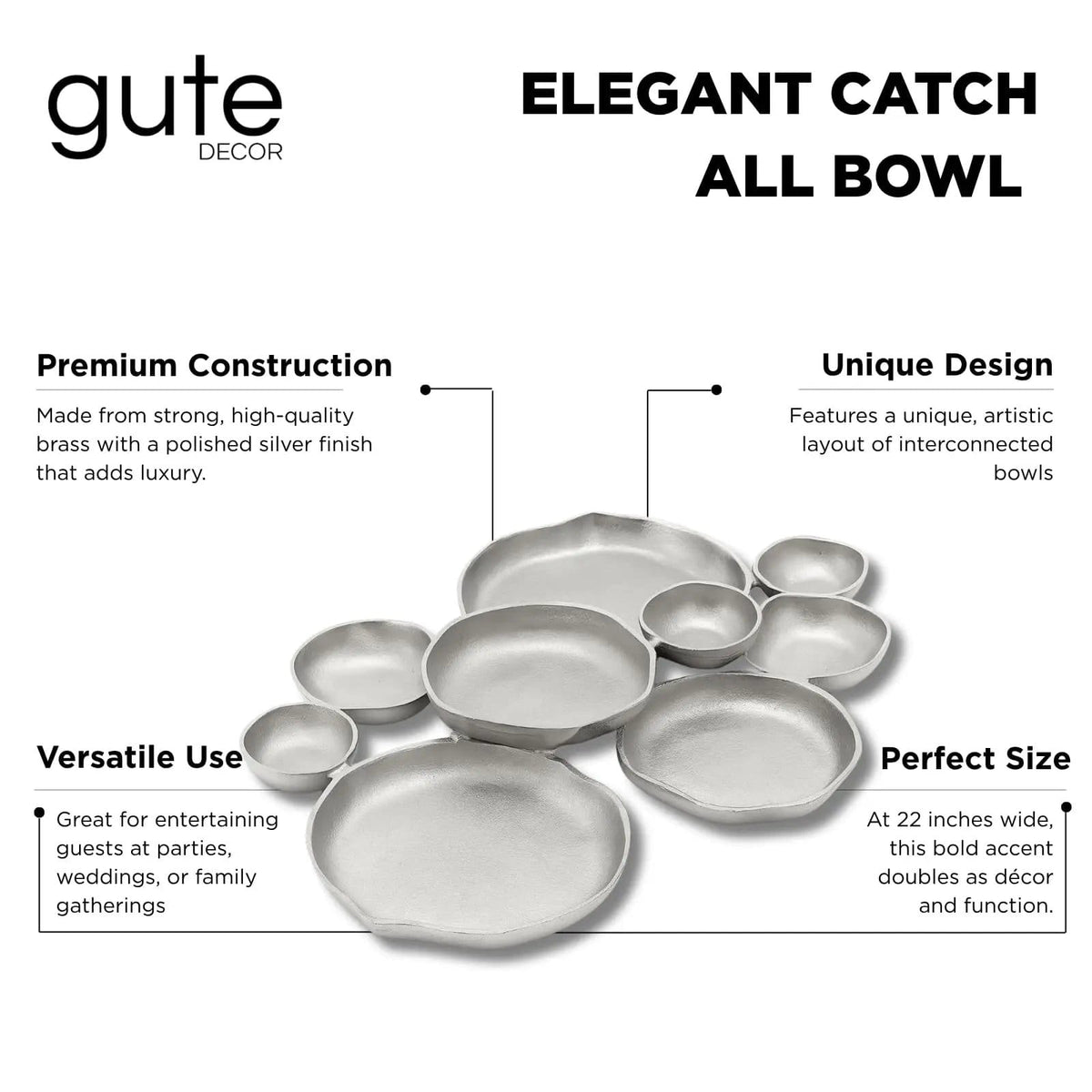 Cluster Decorative Bowls, Bright Silver Brass - Decoration | Brass | Serving Platter | Home Decor