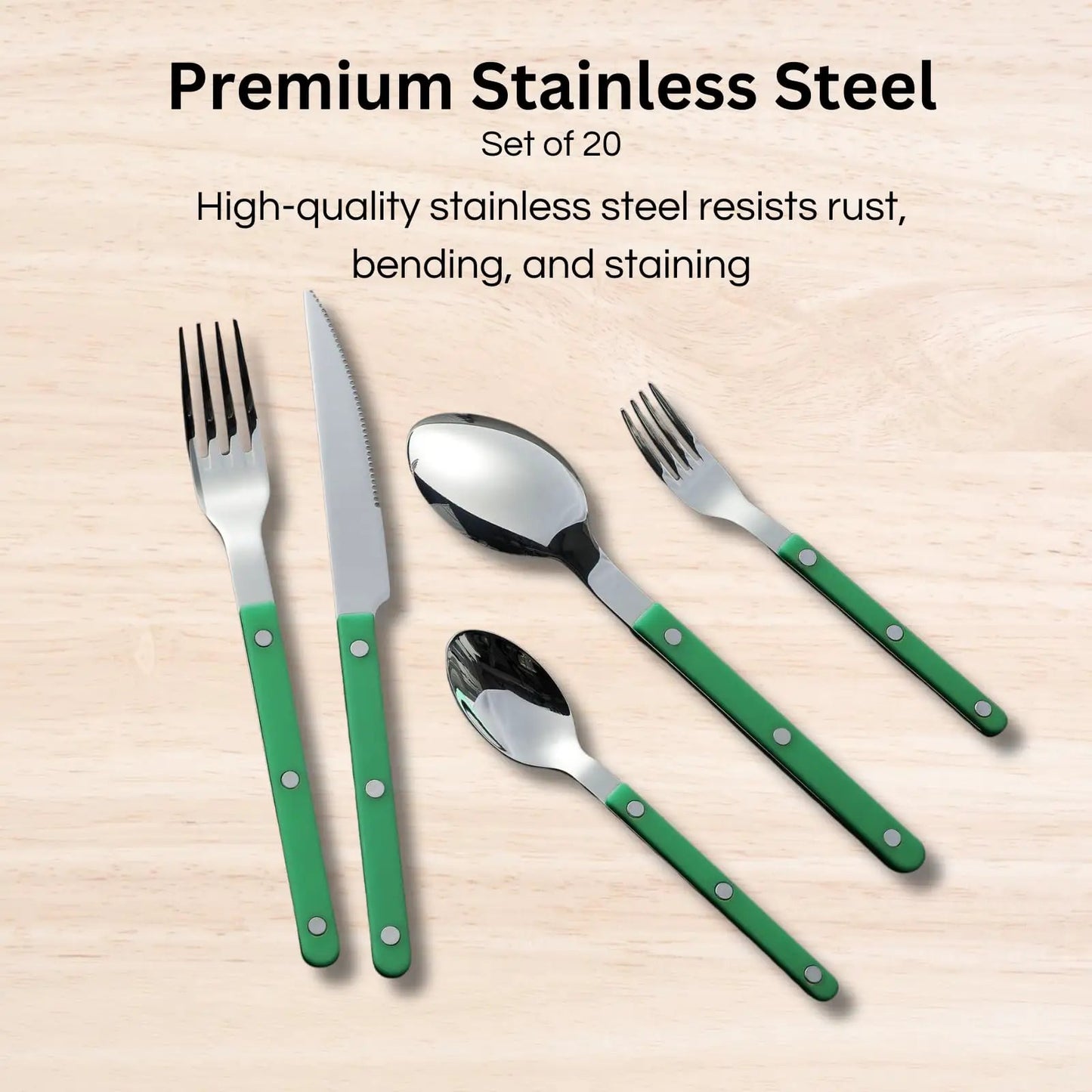 Khen Green Cutlery Set of 20 –18/8 Stainless Steel Flatware from PriceLows™