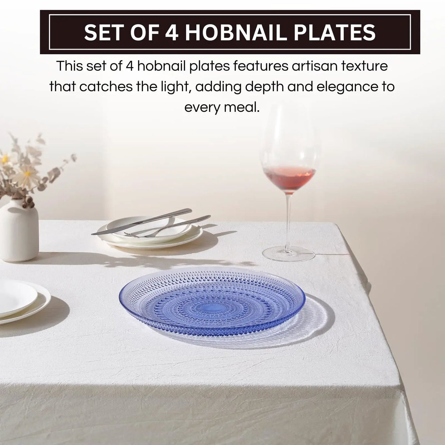 Glass Hobnail Dinner or Charger Plates | Set of 4 | Blue from PriceLows™