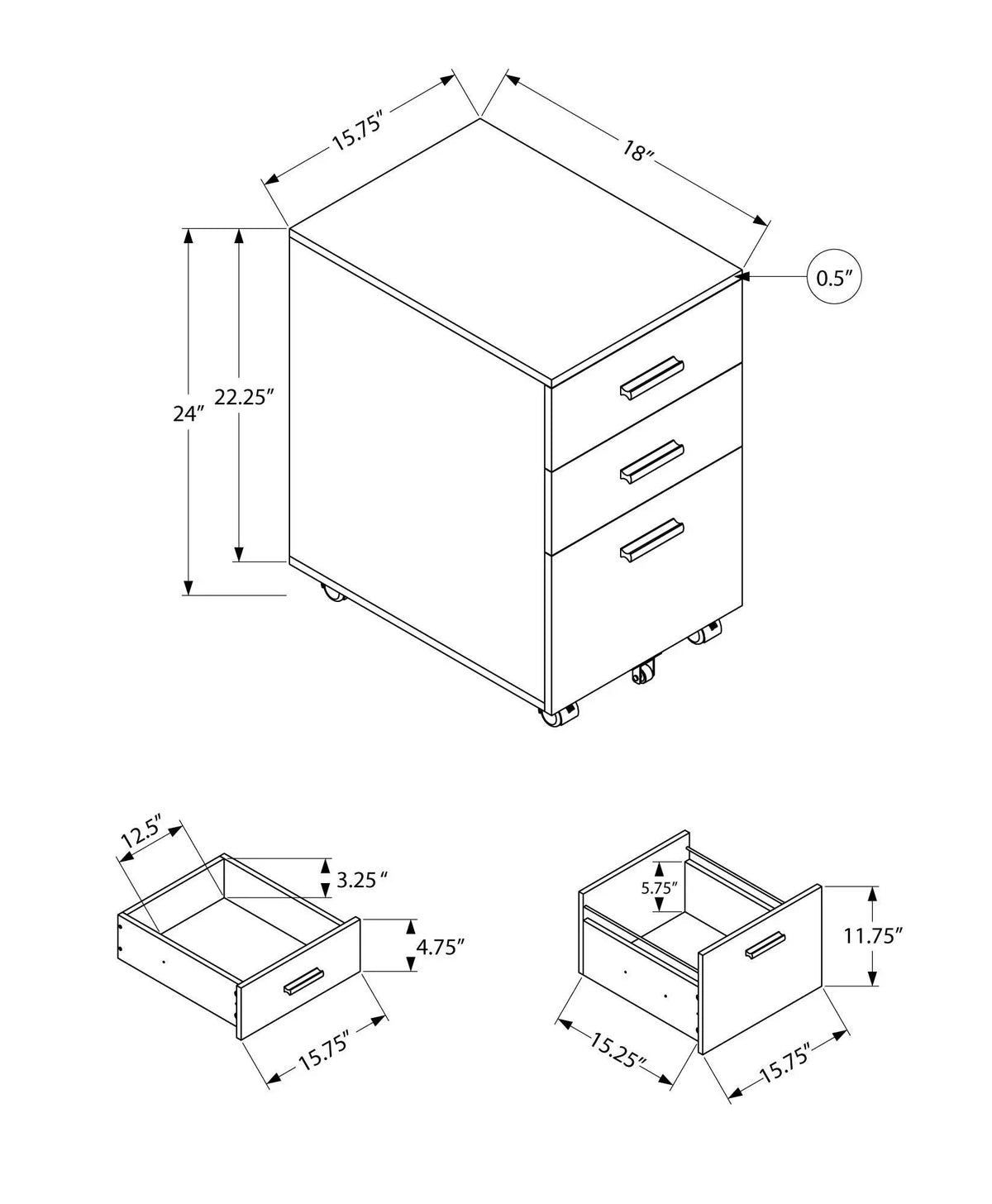 Rolling File Cabinet | Printer Stand | Storage Drawers | 15.75 Inch Width