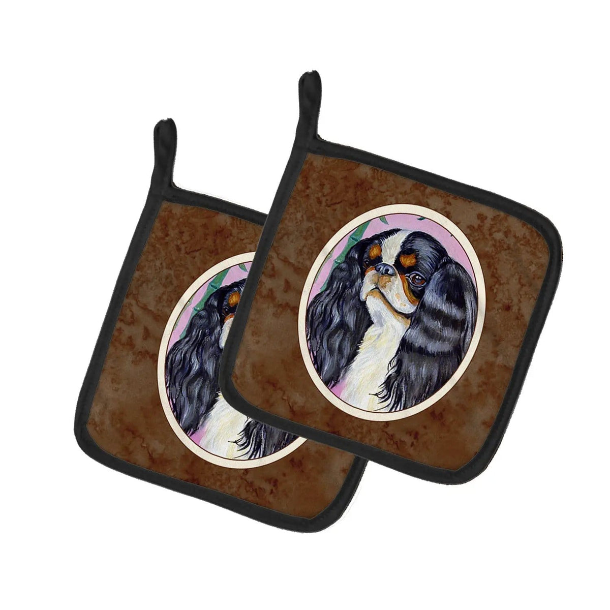 Pot Holder Set of 2 | Heat Resistant Quilted Hot Pads | 7.5 x 7.5 Inch | English Toy Spaniel (Style 5)