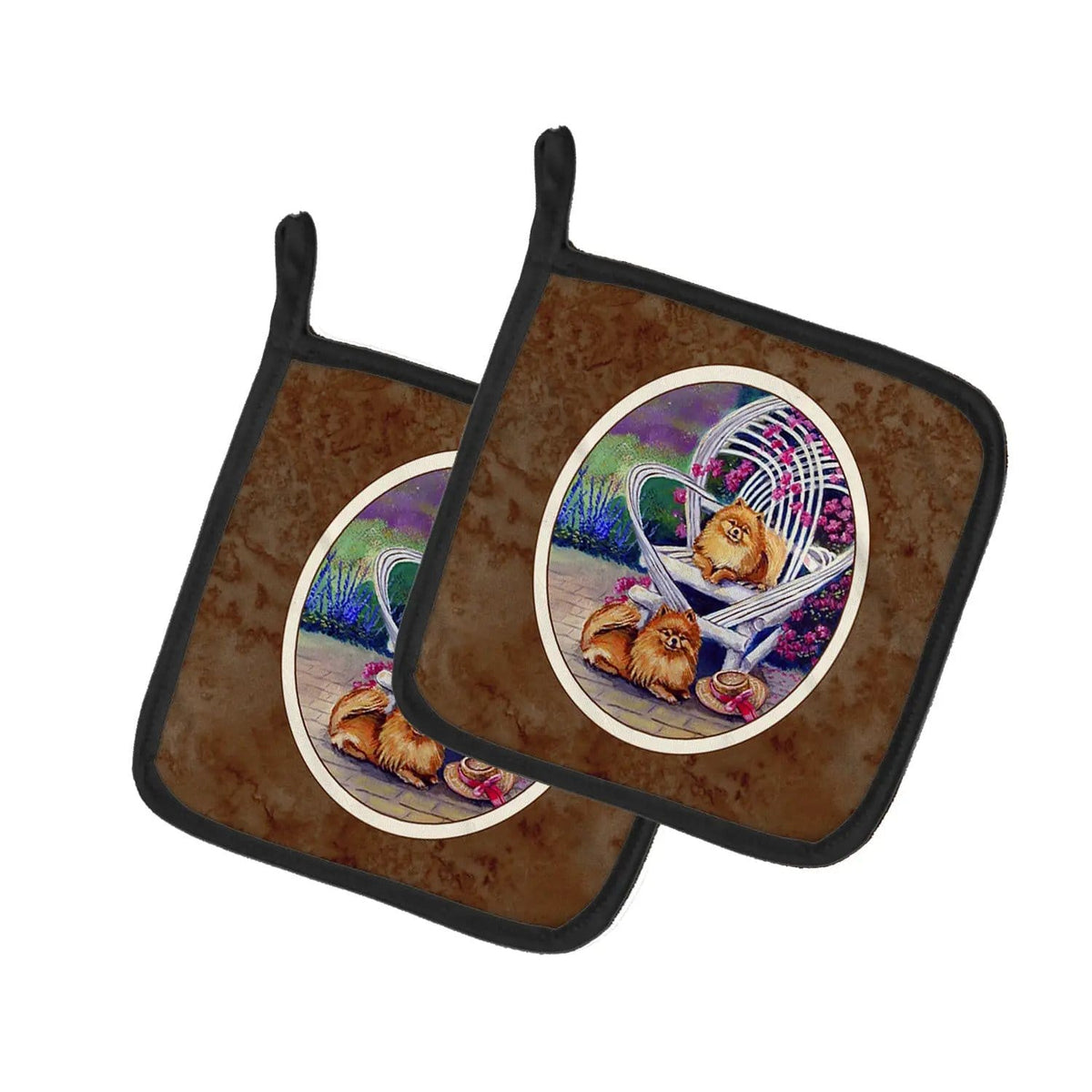 Pot Holder Set of 2 | Heat Resistant Quilted Hot Pads | 7.5 x 7.5 Inch | Red Pomeranians