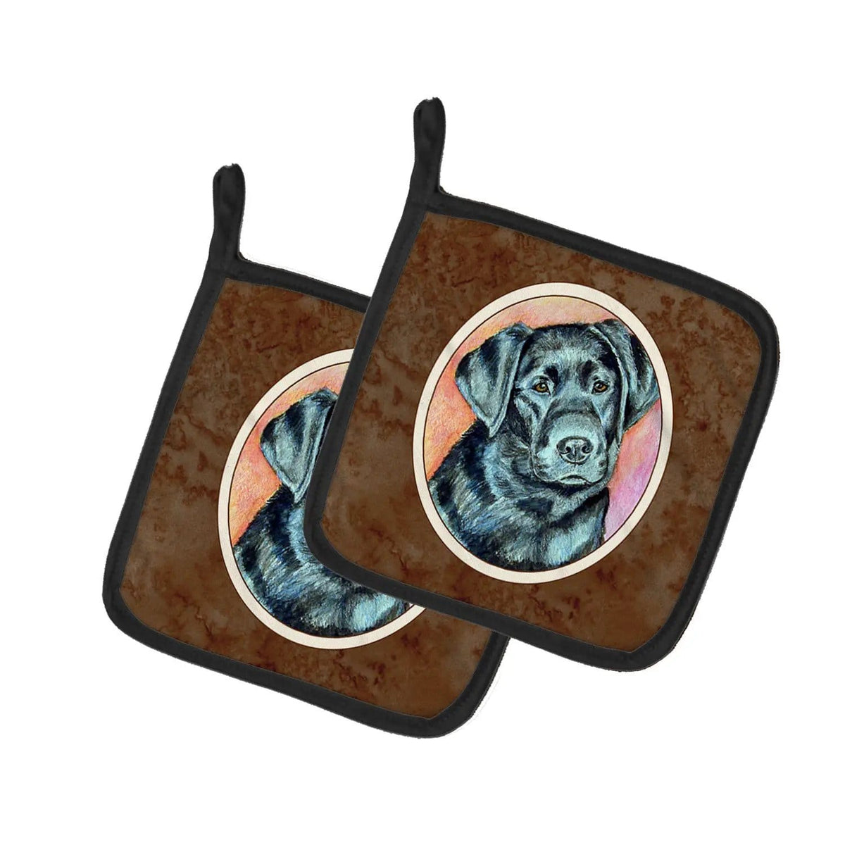 Pot Holder Set of 2 | Heat Resistant Quilted Hot Pads | 7.5 x 7.5 Inch | Black Labrador