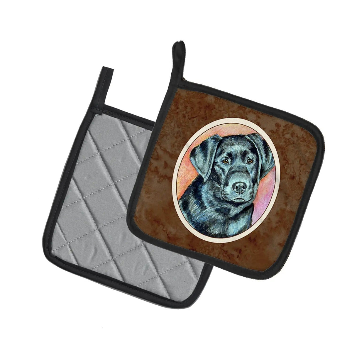 Pot Holder Set of 2 | Heat Resistant Quilted Hot Pads | 7.5 x 7.5 Inch | Black Labrador