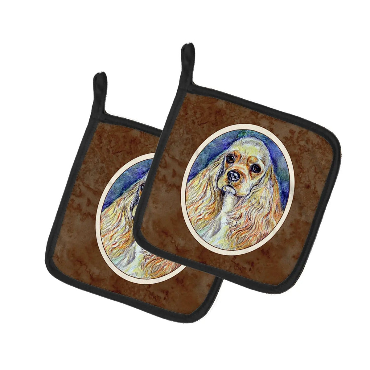 Pot Holder Set of 2 | Heat Resistant Quilted Hot Pads | 7.5 x 7.5 Inch | Buff Cocker Spaniel