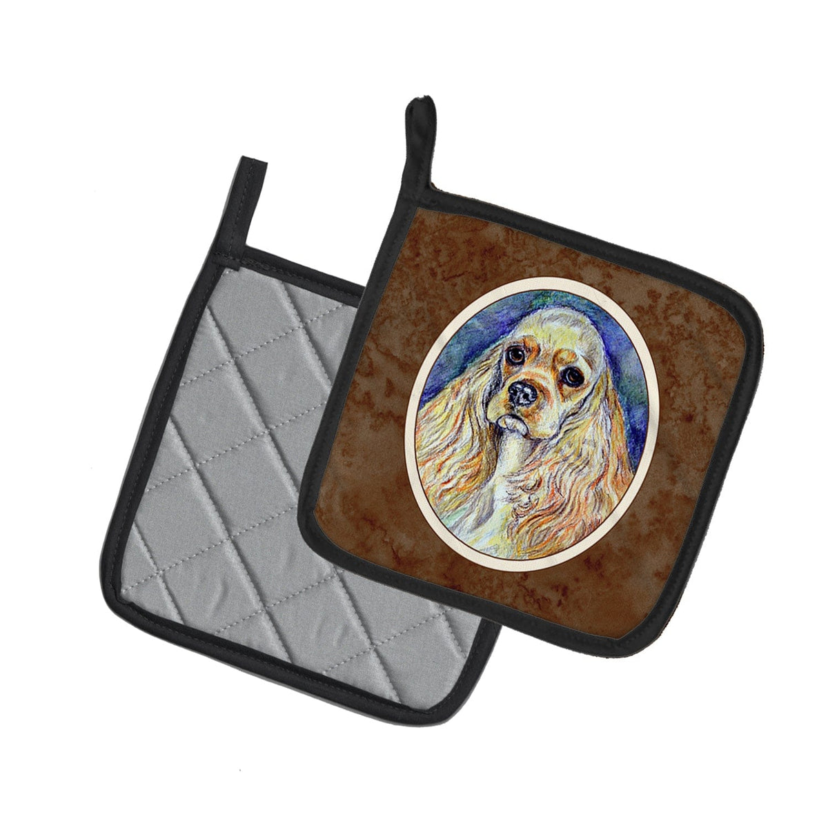 Pot Holder Set of 2 | Heat Resistant Quilted Hot Pads | 7.5 x 7.5 Inch | Buff Cocker Spaniel