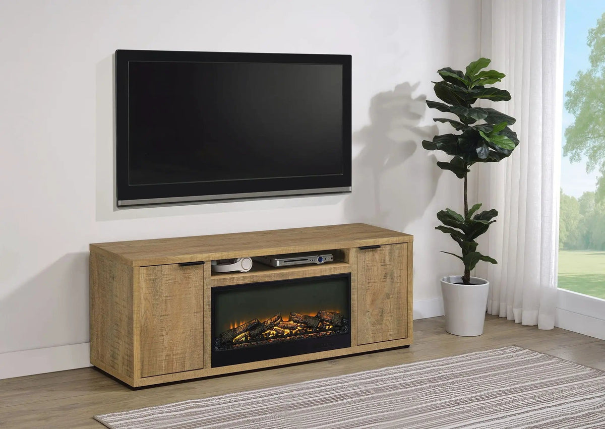 Fuller 60-inch 2-door TV Stand Fireplace Media Console Mango | 60 x 15.5 x 22 in | Mango Wood & Veneer | Living Room