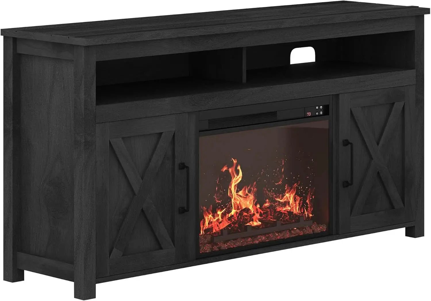 58 Inch Farmhouse TV Stand With Electric Fireplace Grey from PriceLows™