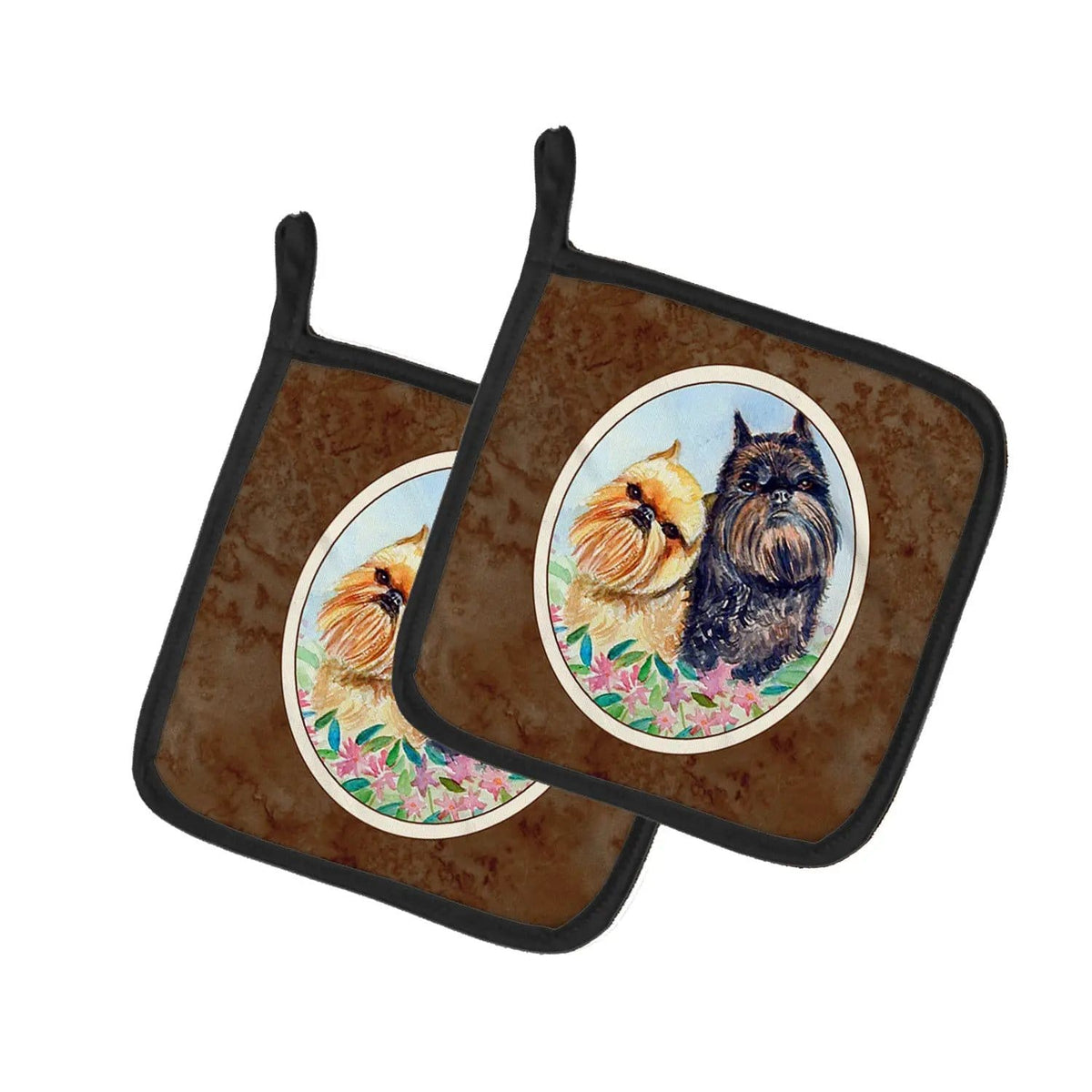 Pot Holder Set of 2 | Heat Resistant Quilted Hot Pads | 7.5 x 7.5 Inch | Brussels Griffon (Style 4)