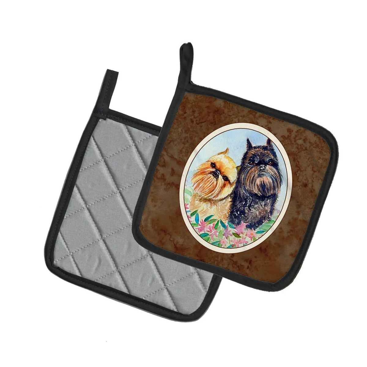 Pot Holder Set of 2 | Heat Resistant Quilted Hot Pads | 7.5 x 7.5 Inch | Brussels Griffon (Style 4)