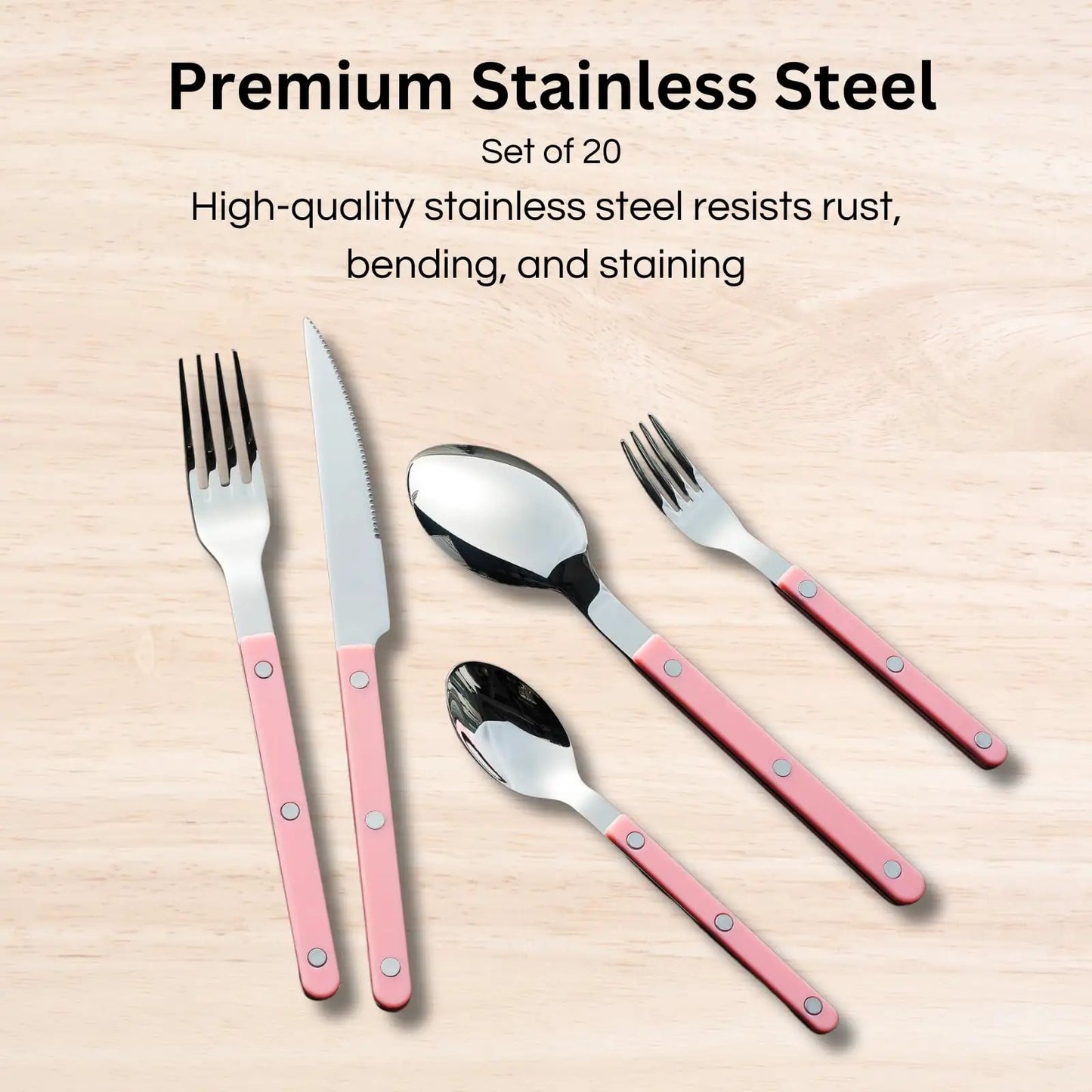 Khen Pink Cutlery Set of 20 –18/8 Stainless Steel Flatware from PriceLows™