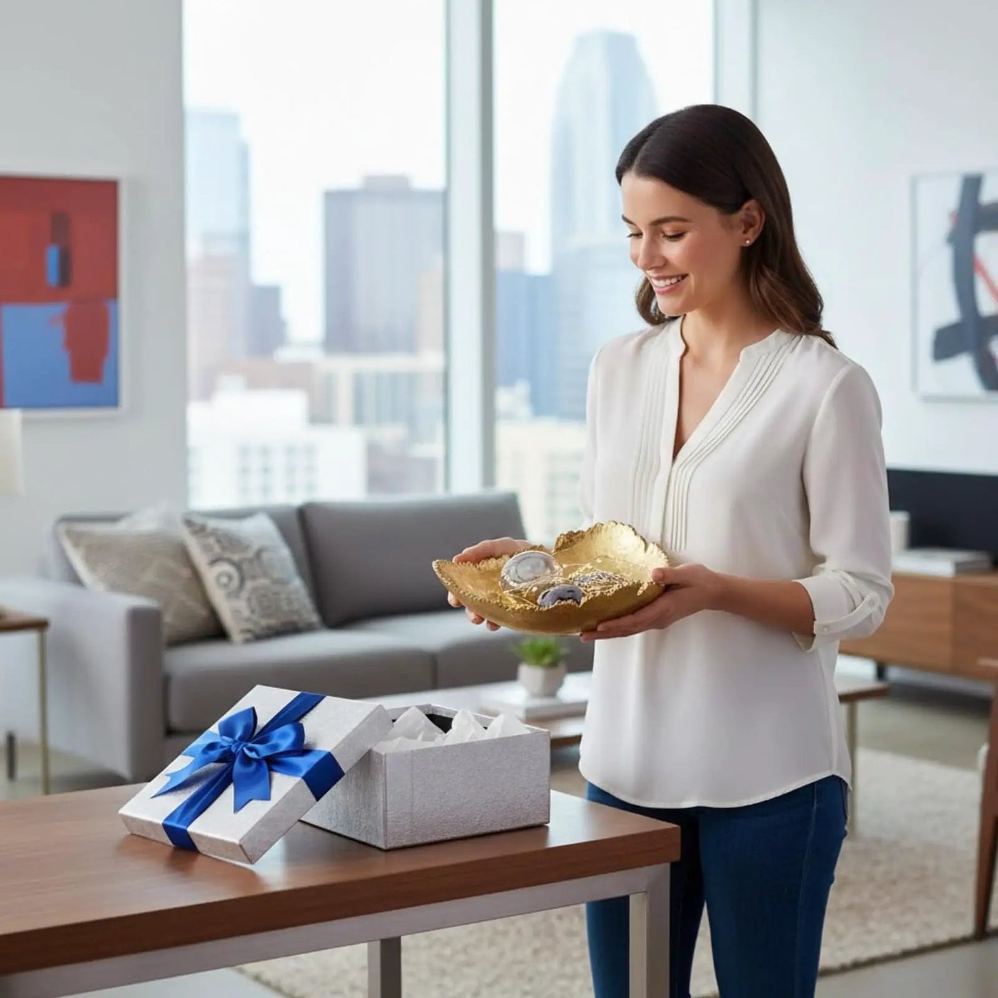 Gold Platter Bowl – Modern Aluminum Decorative Centerpiece with Textured Metallic Finish from PriceLows™