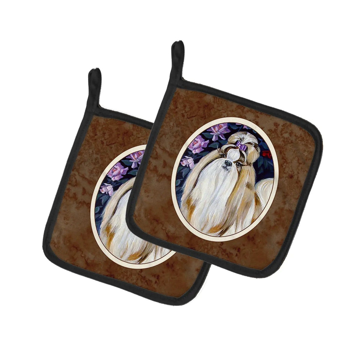 Pot Holder Set of 2 | Heat Resistant Quilted Hot Pads | 7.5 x 7.5 Inch | Shih Tzu (Style 5)