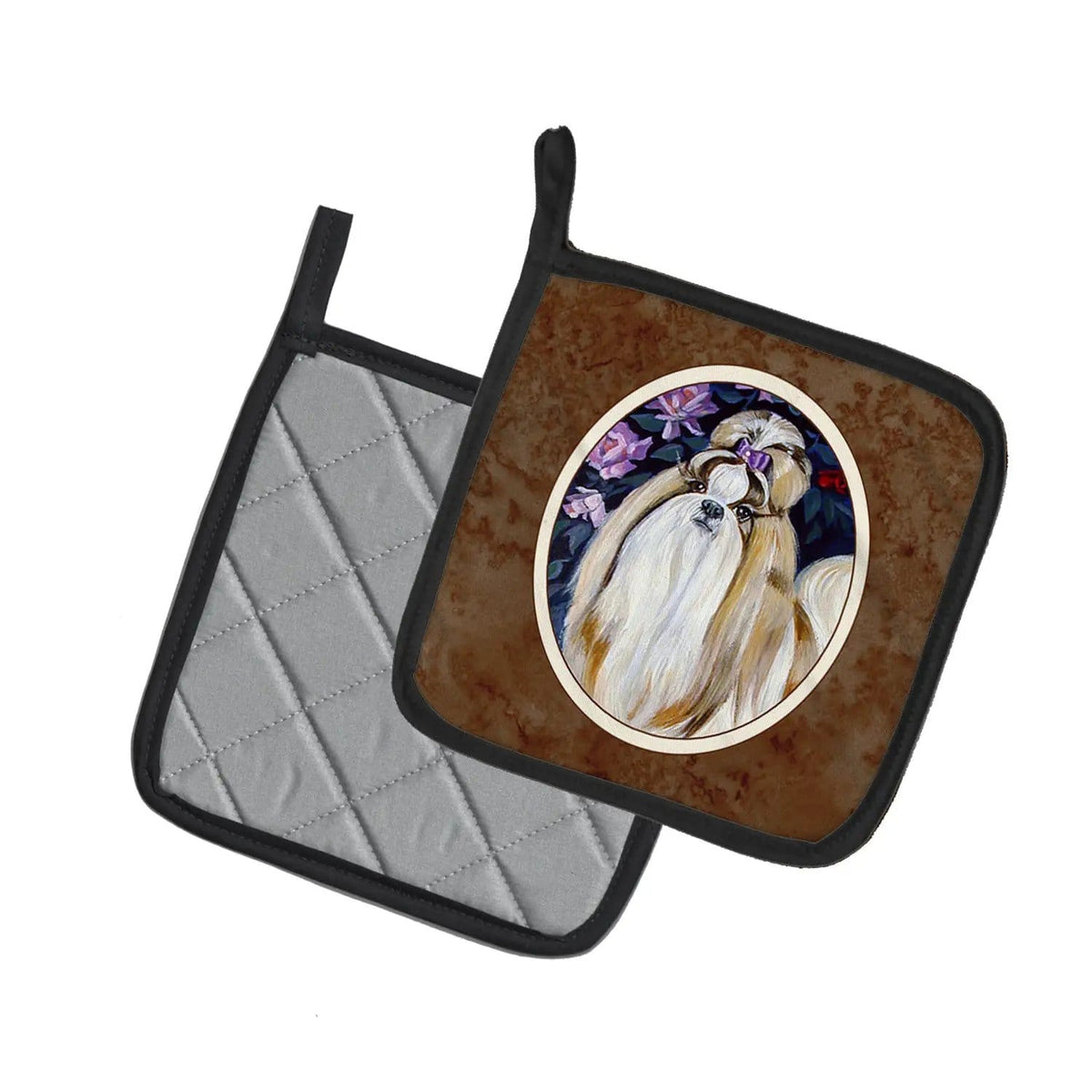 Pot Holder Set of 2 | Heat Resistant Quilted Hot Pads | 7.5 x 7.5 Inch | Shih Tzu (Style 5)